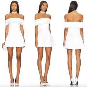 Lovers and Friends | Elise Mini Dress in White Satin Off Shoulder Mini XS